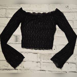Urban Renewal Black Lace Off Shoulder Long Sleeve Crop Top Small Y2K Vintage